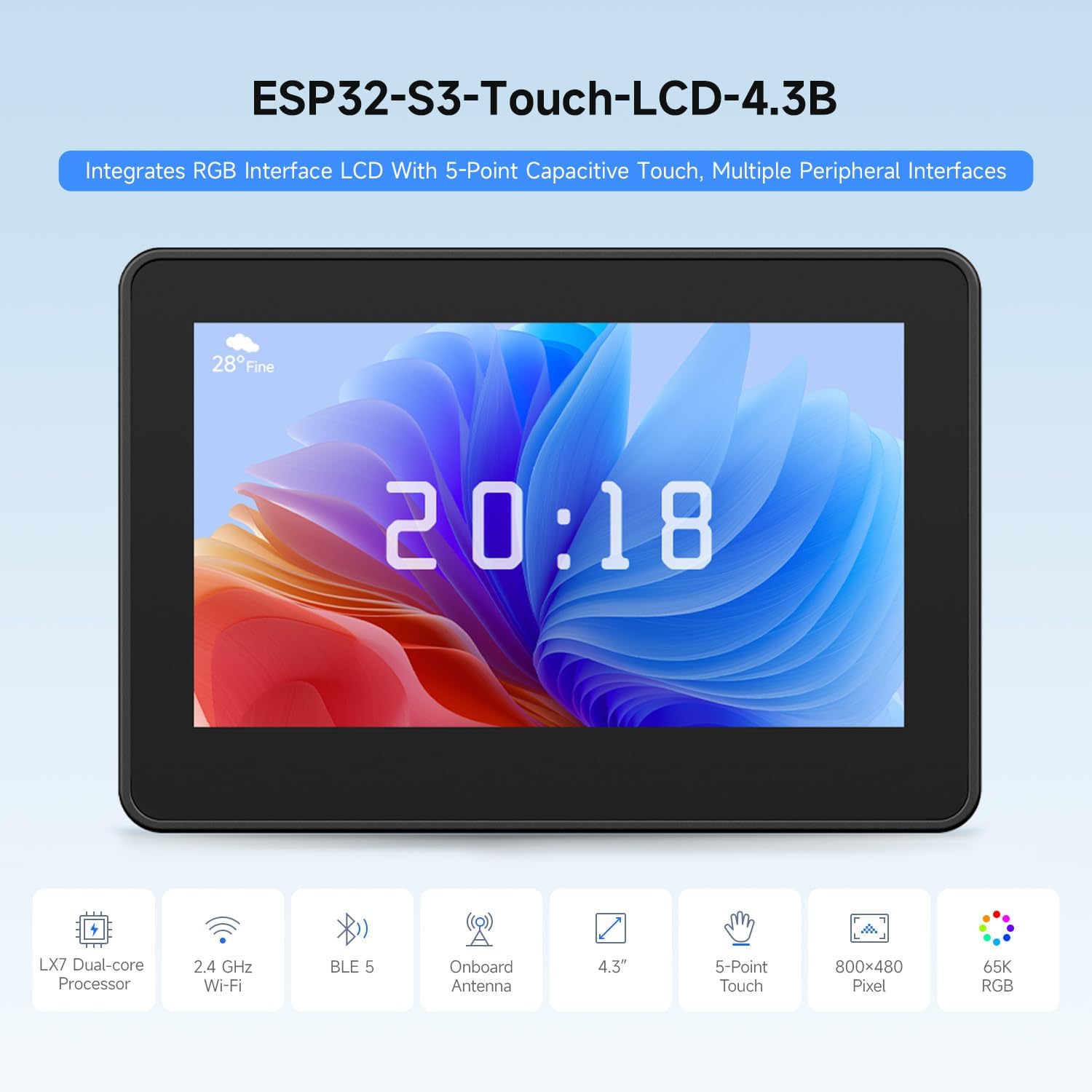 Lolin S3 - Waveshare ESP32-S3 4.3 inç IPS Dokunmatik